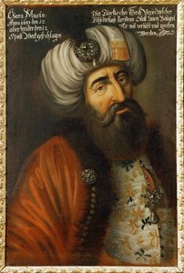 Kara Mustapha Pasha Turkisk storvisir, amiral i den turkiska flottan, medlem av sultanens råd ... (olja på duk) av German School