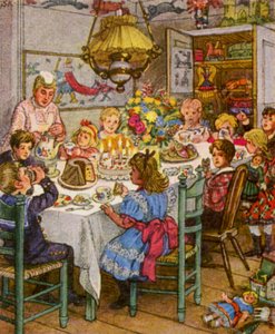 Kindergeburtstag / Barnens födelsedag (färglitografi) av German School