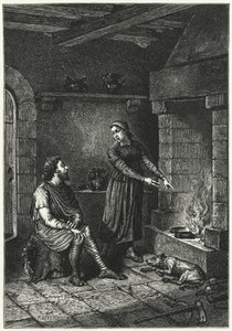 Kung Alfred och de brända kakorna (gravyr) av German School