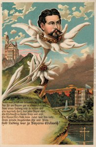 Kung Ludwig II av Bayern avbildad som en edelweiss (kromolit) av German School
