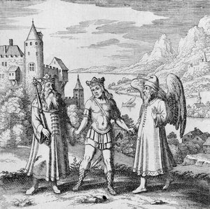 Kung och frisk ande vägleder prinsen från Musaeum Hermeticum av German School