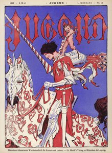 Riddare till häst (färg litho) av German School