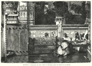 Klagoång från en änka bredvid sin mans kista i Memphis, forntida Egypten (litho) av German School