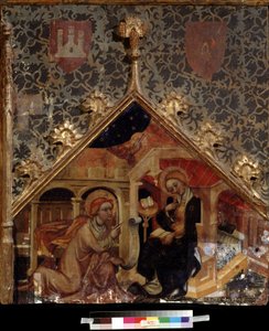 ""The Annunciation"" (The Annunciation) Målning på trä av den tyska skolan på 1400-talet Pushkin Museum, Moskva av German School