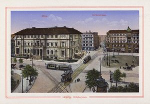 Leipzig, Blucherplatz (färglitografi) av German School