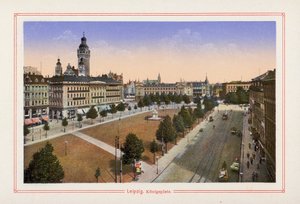 Leipzig, Konigsplatz (färglitografi) av German School