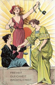 Frihet, jämlikhet, broderskap (färg litho) av German School