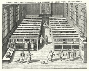 Bibliotek vid universitetet i Leiden (gravyr) av German School