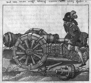 Laddar en kanon genom bakstycket, illustration från 