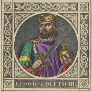 Ludwig D Deutsche, 840-876 (färgad gravyr) av German School