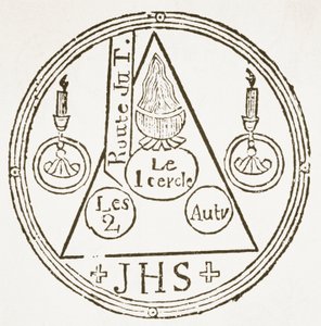Magic Circle, kopia av en illustration från Dreyfacher Hollenzwang av Dr Faustens, Passau 1407, återgiven i Das Kolster Vol V, av J Scheible, 1845, använd i en magisk historia, publicerad i slutet av 1800-talet av German School