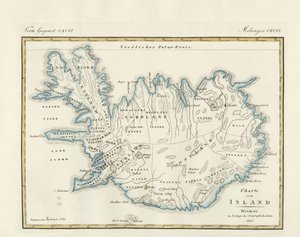 Karta över Island (färgad gravyr) av German School