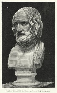 Marmorbyst av Euripides, antik grekisk dramatiker (litho) av German School