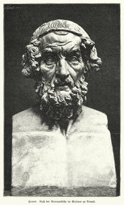 Marmorbyst av Homeros, antik grekisk poet (litho) av German School