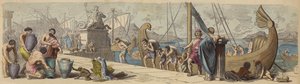 Maritim handel i antikens Grekland (färgad gravyr) av German School