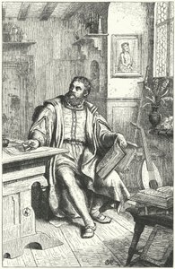 Martin Luther översätter Bibeln till tyska (gravyr) av German School