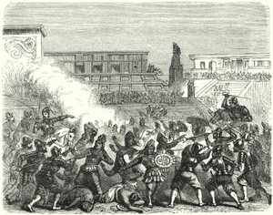 Massaker av aztekiska krigare och adelsmän i Cholula av de spanska conquistadorerna av Hernan Cortes av German School