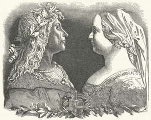 Matthias Corvinus, kung av Ungern, och hans drottning, Beatrice av Neapel (gravyr) av German School