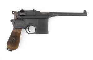 Mauser C96 9 mm självladdande pistol, exportmodell konverterad till 9 mm Parabellum (pistol, självladdande, Mauser, 9 mm C96 konvertering) av German School
