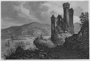 Mausethurm och Ehrenfels (gravyr) av German School