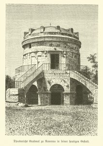 Theoderik den stores mausoleum, östgoternas kung, Ravenna, Italien (gravyr) av German School