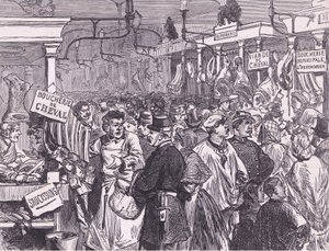 Köttmarknad i Paris, Cassells historia om kriget mellan Frankrike och Tyskland publicerad av Cassell and Company Limited, ca 1890 (litho) av German School