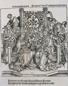 Möte mellan påven Pius II och Fredrik III, kejsare av Tyskland (gravyr) av German School