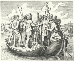 Möte mellan den romerske kejsaren Valens och den visigotiske kungen Athanaric vid Donau, 369 (gravyr) av German School