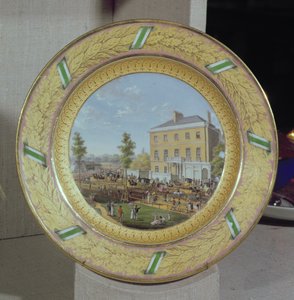 Meissen tallrik, dekorerad med en scen av Apsley House, ca 1818 (porslin)