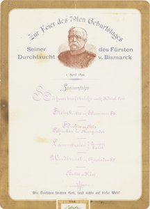 Meny vid prins von Bismarcks 79-årsfirande den 1 april 1894 av German School