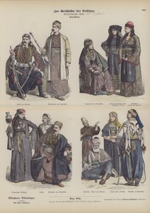 Mellanösterndräkter (färgad gravyr) av German School