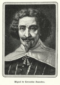 Miguel de Cervantes Saavedra, spansk romanförfattare (litho) av German School