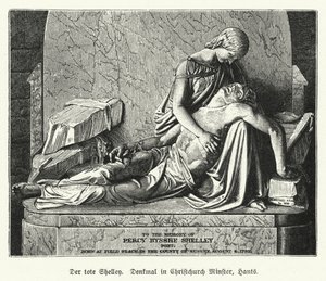 Monument till den engelska poeten Percy Bysshe Shelley, Christchurch Priory, Dorset (litho) av German School
