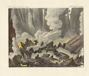 Etna på Sicilien (färgad gravyr) av German School