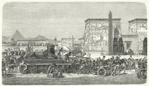 Flytta en staty i det antika Egypten (gravyr) av German School