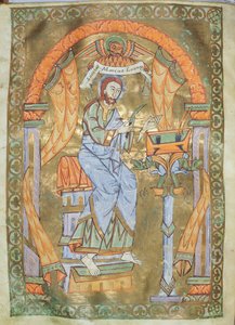 Ms Czart 1207 IV fol 76v St. Mark the Evangelist, från The Evangeliarium of the Cathedral of Plock, c.1075 av German School
