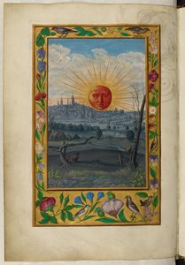 Ms Harley 3469, f.33v Sol med mänskligt ansikte stigande, den femte avhandlingen, från 