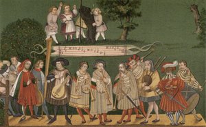 Musiker från Augsburg, Tyskland, spelar för dansare från Geschlechtertanz, 1520 av German School