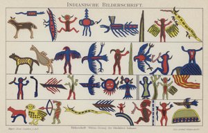 Indians piktogram (lito i färg) av German School