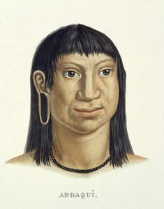 Infödd man av Aroaqui-stammen, från Atlas of a Journey in Brazil av Johann Baptist von Spix (1781-1826) och Karl Friedrich Philipp Martius (1794-1868), publicerad ca 1835-50 av German School