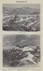 Nice Observatory, Frankrike, och Lick Observatory, Mount Hamilton, Kalifornien, USA (gravyr) av German School