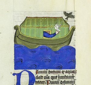 Noa släpper Duvan och Korpen, De Rerum Natura - Rabanus Maurus, ca 1425 (gouache på Vellum) av German School