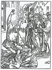 Av brekynge och hurtynge av amyte och frendshyp, illustration från Alexander Barclays engelska översättning av 