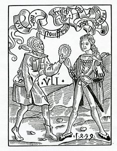 Of newe fassions and disgised Garmentes, illustration från Alexander Barclays engelska översättning av "The Ship of Fools", från en utgåva som publicerades 1874. av German School