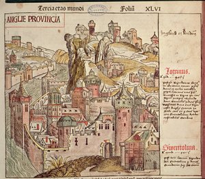 Old London, från Nürnbergkrönikan av Hartmann Schedel (1440-1514) 1493 av German School