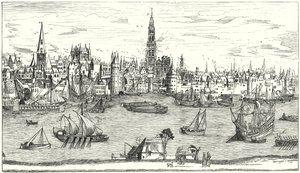 Panorama över Antwerpen i början av 1500-talet (gravyr) av German School