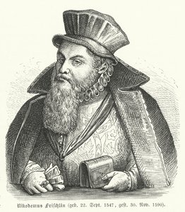 Philipp Nikodemus Frischlin, tysk poet och dramatiker (gravyr) av German School