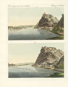 Pittoreska vyer över Rhen (färgad gravyr) av German School