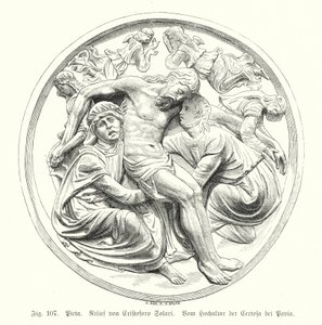 Pieta, relief av Cristoforo Solari från högaltaret i Certosa di Pavia, Italien (gravyr) av German School