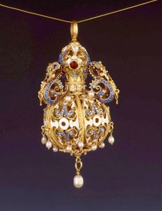 Pomander, ca 1600 (guld & cloisonne emalj) av German School